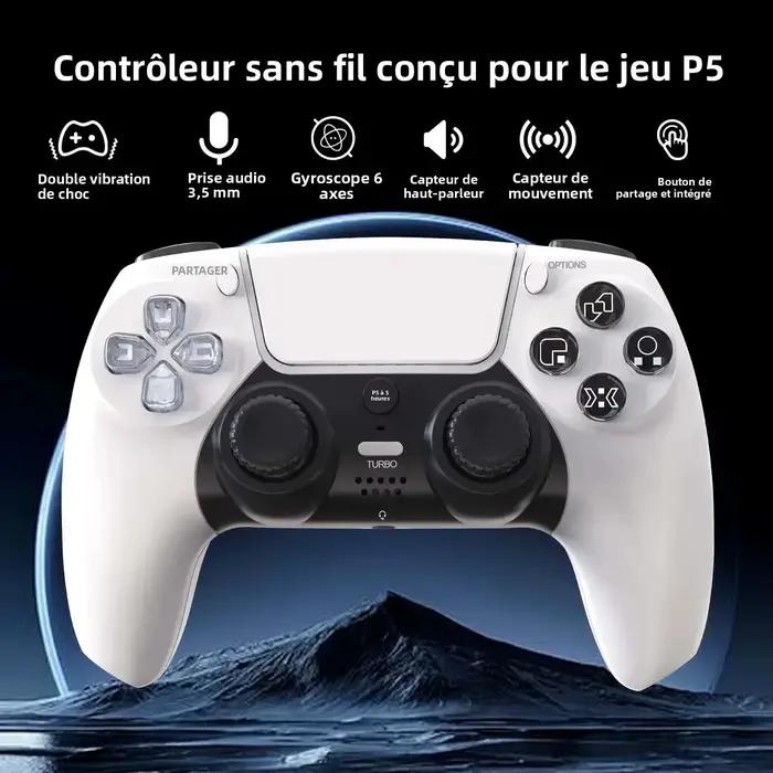 GAMINJA P50A contrôleur de jeu sans fil pour PS5/PC boutons en cristal Transparent Gyroscope à Six axes avec pavé tactile ergonomique