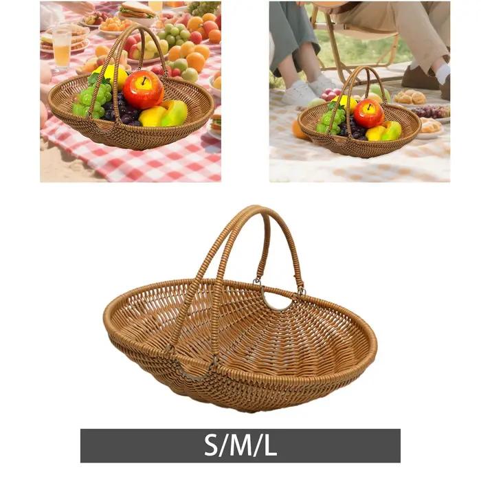 Panier de rangement pour pique-nique en matériau PP avec poignée pliable pour articles alimentaires et petits objets