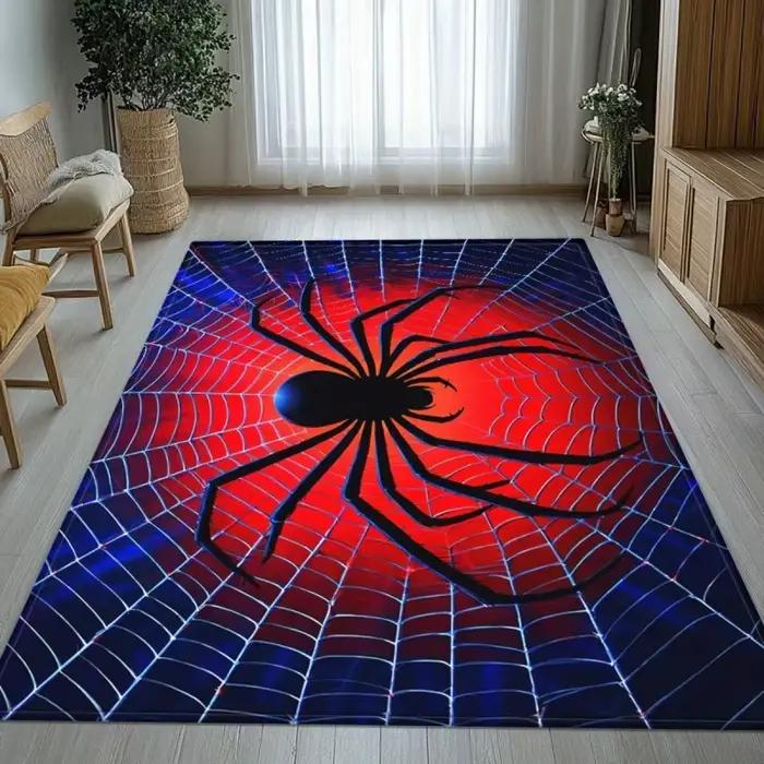 Tapis rouge néon à motif toile d'araignée