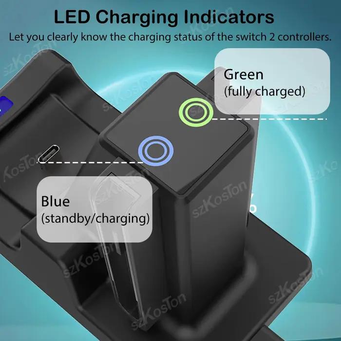 Station de charge 3 en 1 pour Switch 2 Pro Controller pour Switch2 avec indicateur LED et câble