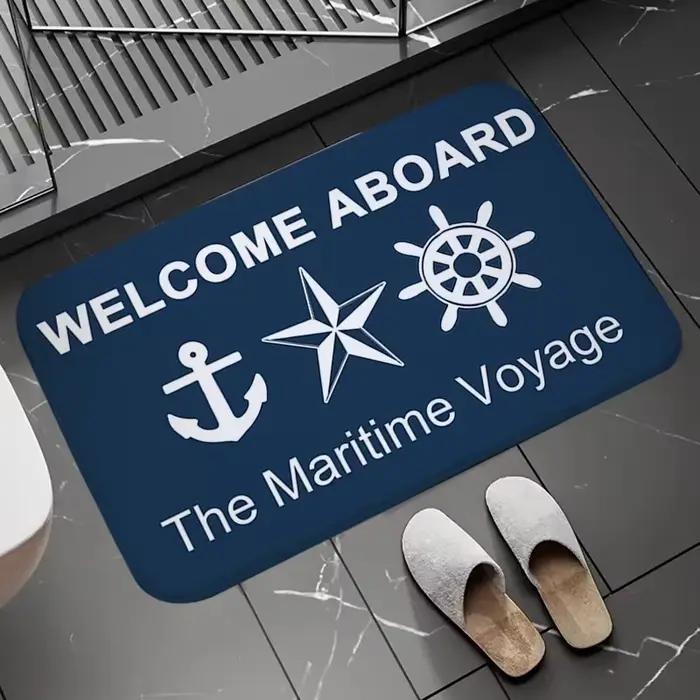 Tapis de bain Chic ancre nautique bateau bleu marine rayures tapis de sol de salle de bain lavable antidérapant porte de salon paillasson de cuisine