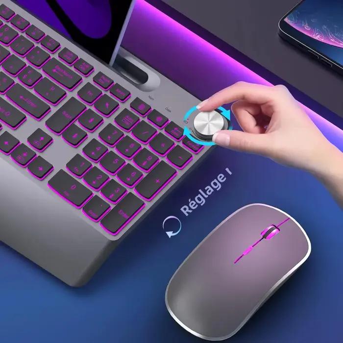 Clavier rétroéclairé sans fil avec repose-main pour téléphone portable compatible avec PC Mac Windows - Comprend une souris sans fil