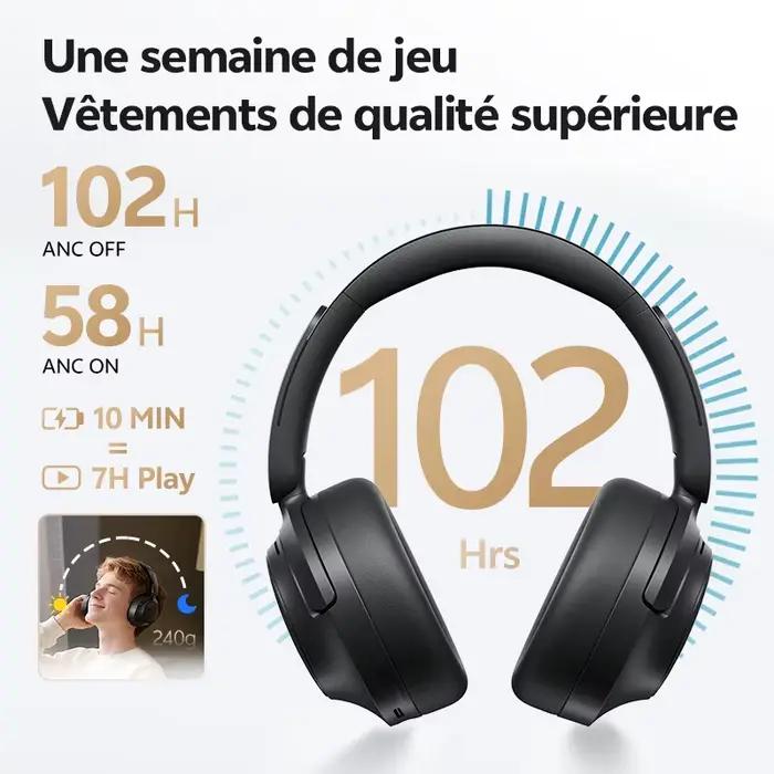 Casque supra-auriculaire QCY H3S sans fil ANC adaptatif LDAC haute résolution pour musique, jeu, travail et détente
