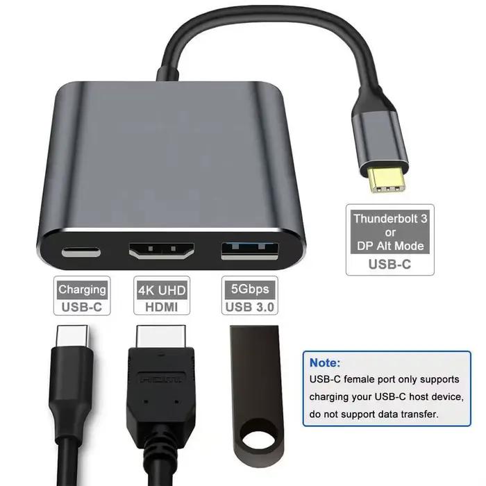 Hub USB-C 3 en 1 pour Charge Rapide et Connexion Multiport Occasions Spéciales Bureau Gaming Professionnel