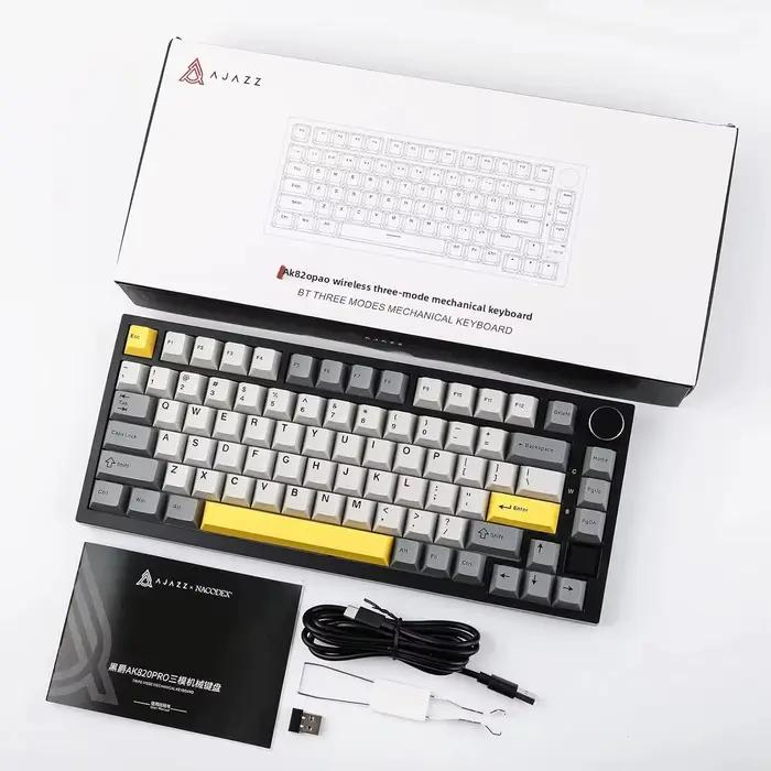 Ajazz AK820/AK820Pro clavier mécanique de jeu Bluetooth 5.1/clavier personnalisé sans fil/filaire avec bouton scellé d'échange de chaleur
