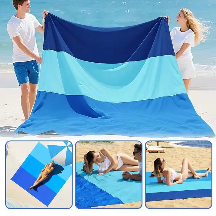 Tapis de plage pliable portable, couverture de pique-nique en polyester imperméable, tapis de sol anti-sable pour le camping en plein air avec poche de rangement pour les voyages