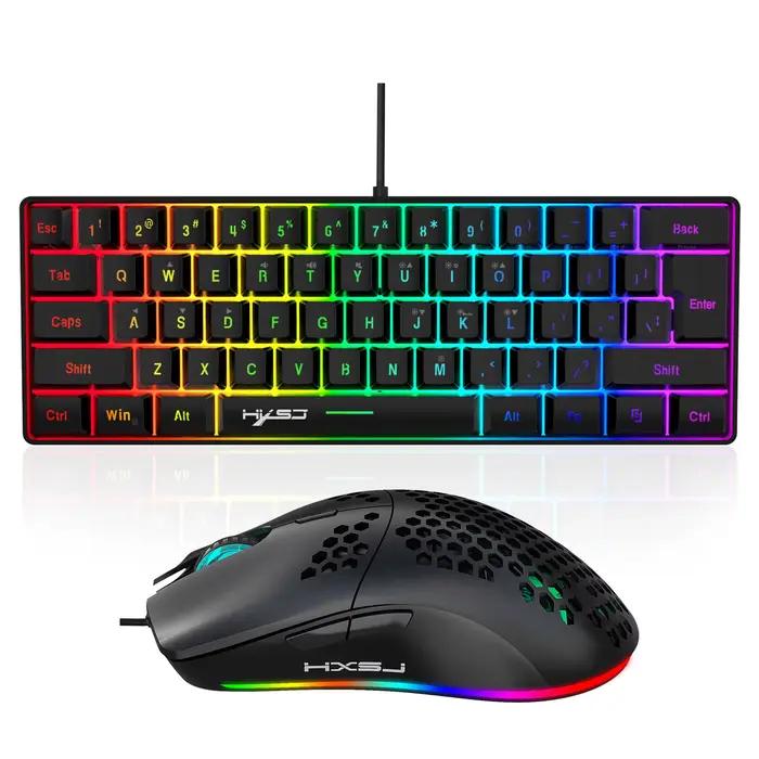 Vente chaude HXSJ 61 touches V700 RGB lumineux mécanique sensation clavier et souris combos jeu pour jeu sur ordinateur