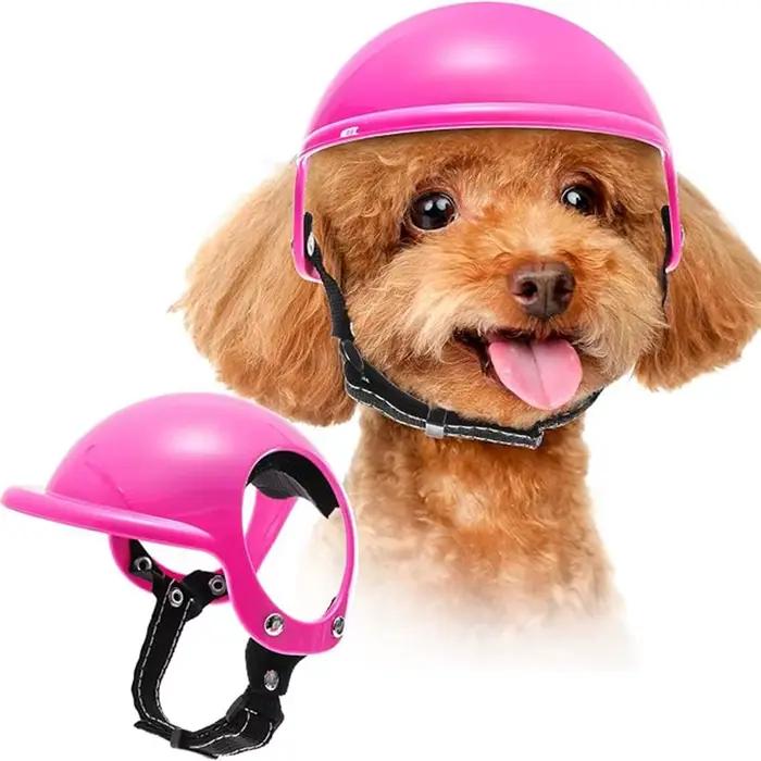 Casque de moto pour chien de petite et moyenne taille, avec trous d'oreille, chapeau de sécurité pour chien avec ceinture réglable, marche en plein air