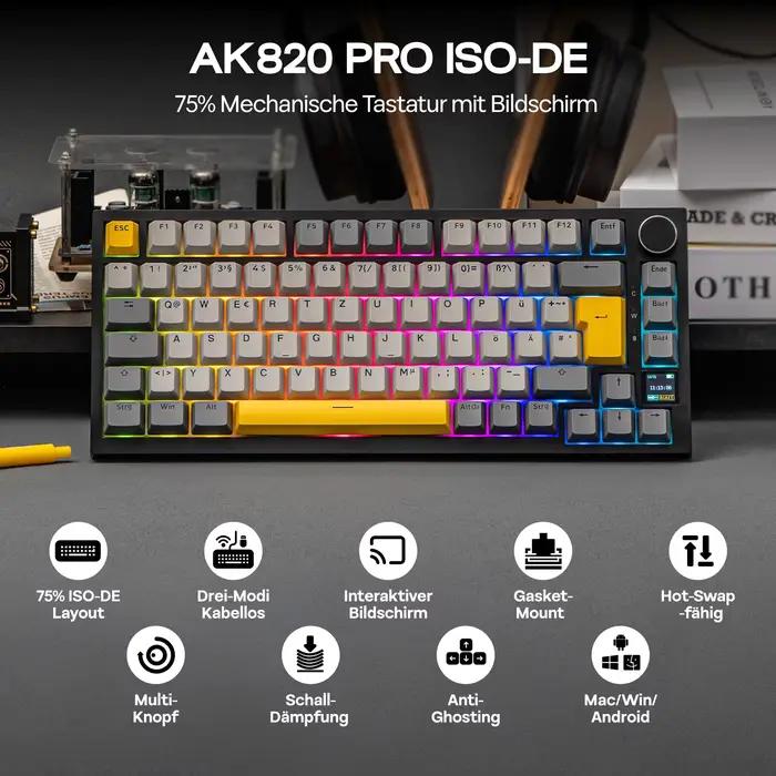 Clavier mécanique AJAZZ AK820 PRO 75% QWERTZ avec disposition allemande ISO-DE