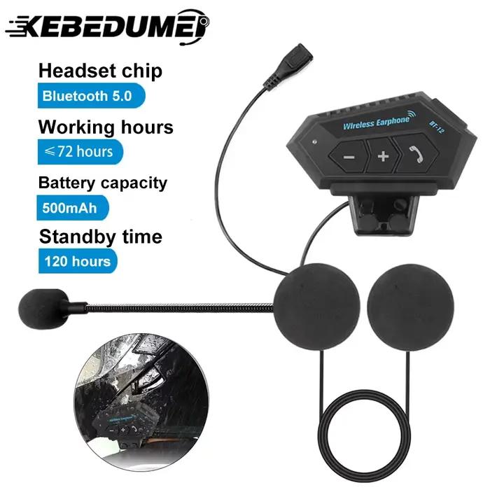 Casque de moto Bluetooth 5.0 BT12, casque, écouteur, sans fil, mains libres, lecteur de musique, Hurbike