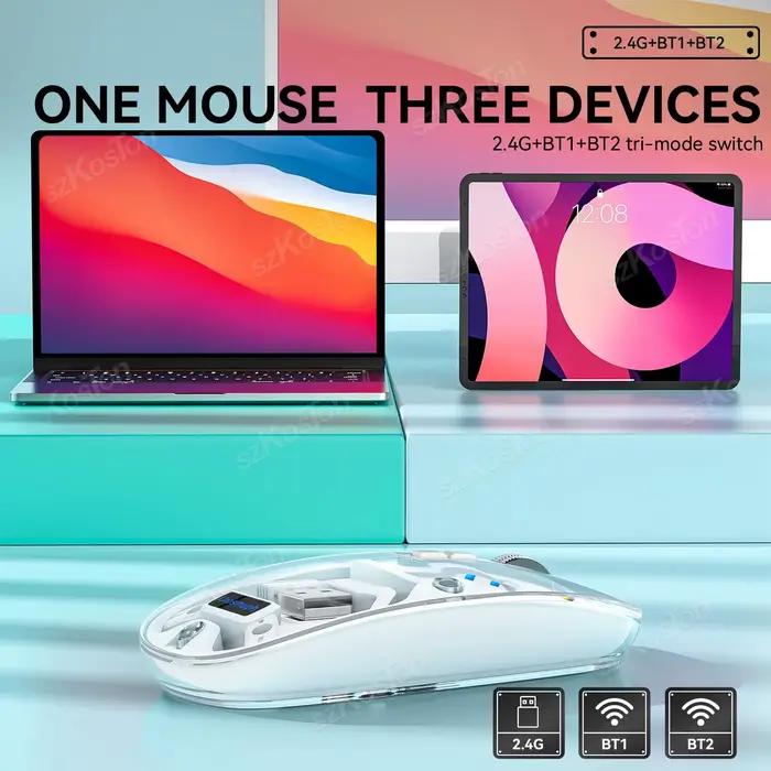 Transparent Wireless Mouse Technological Style 3 Modes BT1 BT2 2.4GHz 1600DPI Type C Rechargeable Silent