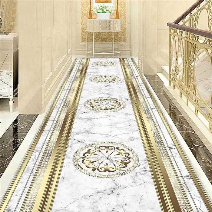 Tapis de couloir Long de luxe doré, Style nordique, pour Villa, couloir, antidérapant, lavable, pour hall d'entrée, tapis de course personnalisable