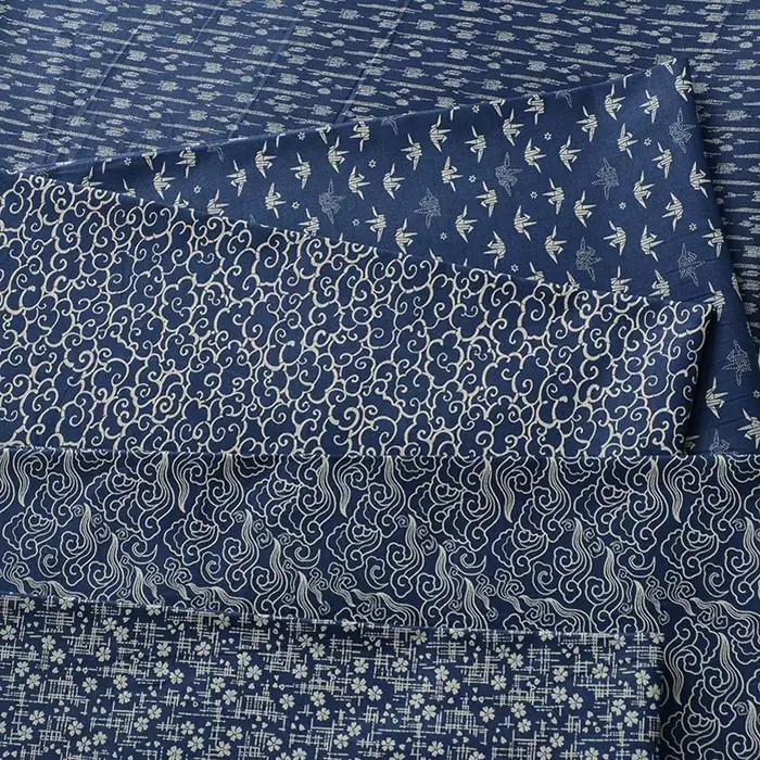 Tissu d'impression numérique géométrique en coton pur marine, matériaux japonais, impression de thé, vêtements faits à la main, par demi-mètre
