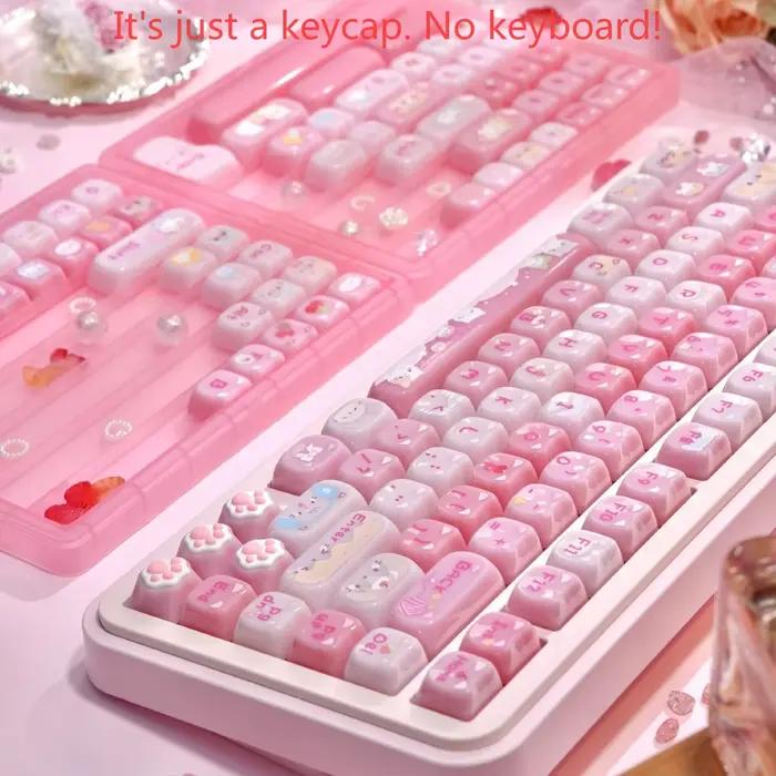 Clavier mécanique MAO Profile Cute Pudding Cat Ear Keycaps 142 touches rose translucide PC pour claviers mécaniques 60/64/84/98/108