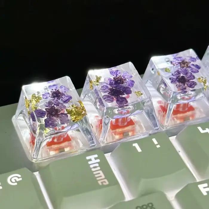 Capuchons de touches translucides en fleurs séchées Gypsophila pour clavier mécanique