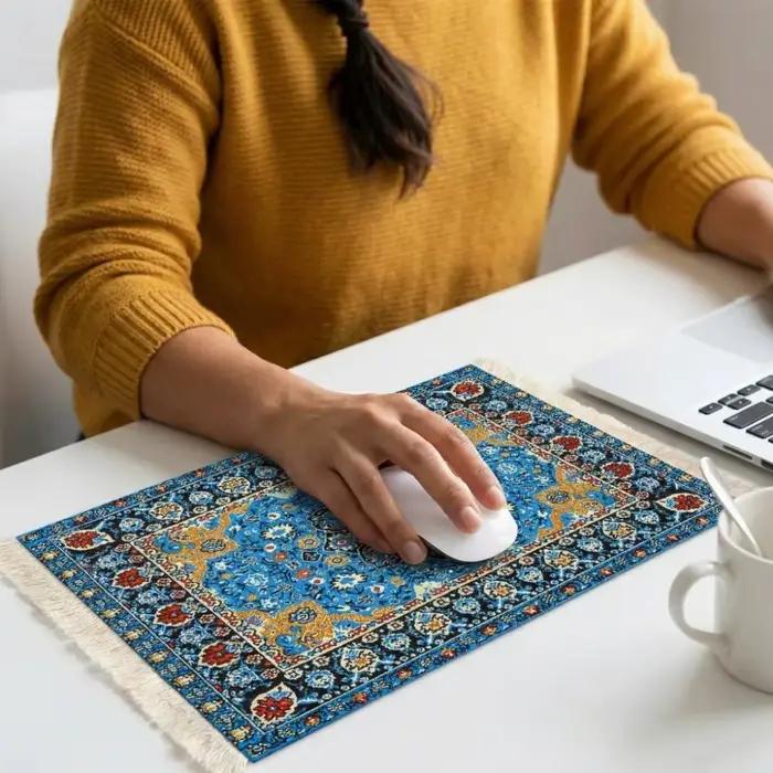 Tapis de souris multifonctionnel Bohemia Persian avec base en caoutchouc et pompon