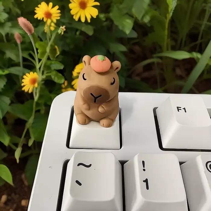Capybara mignon Keycap dessin animé Animal poupée personnalisé Keycaps pour clavier mécanique casquettes Kawaii Artisan