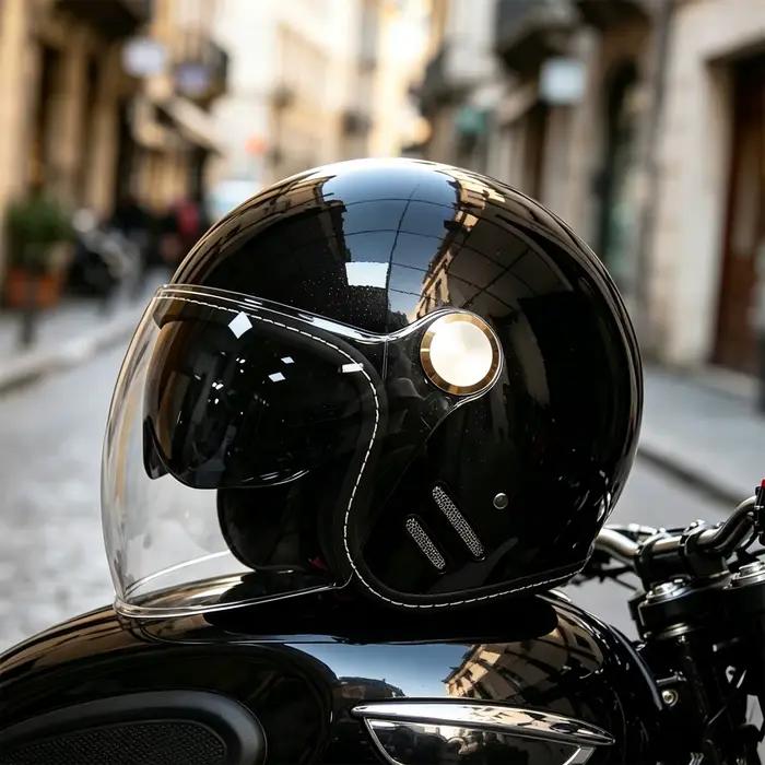 Casque ouvert rétro 3/4 avec double visière, adapté aux motos, vélos électriques et conduite en cruiser