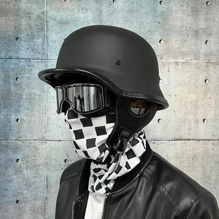 Casque de soldat rétro demi-casque moto homme et femme moto personnalité louche allemande casque véhicule électrique