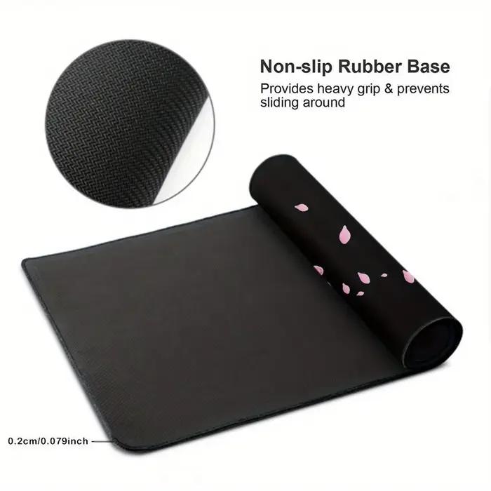 Grand tapis de souris noir avec motif de fleurs de cerisier