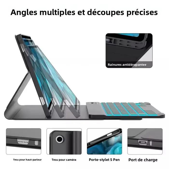 Clavier détachable rétroéclairé avec étui en cuir et souris pour Samsung Galaxy Tab A11+ 11 pouces/A9 Plus 11 pouces