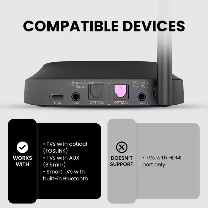 Avantree HT5009 Plus - Écouteurs sans fil pour regarder la télévision avec émetteur et station de charge séparée