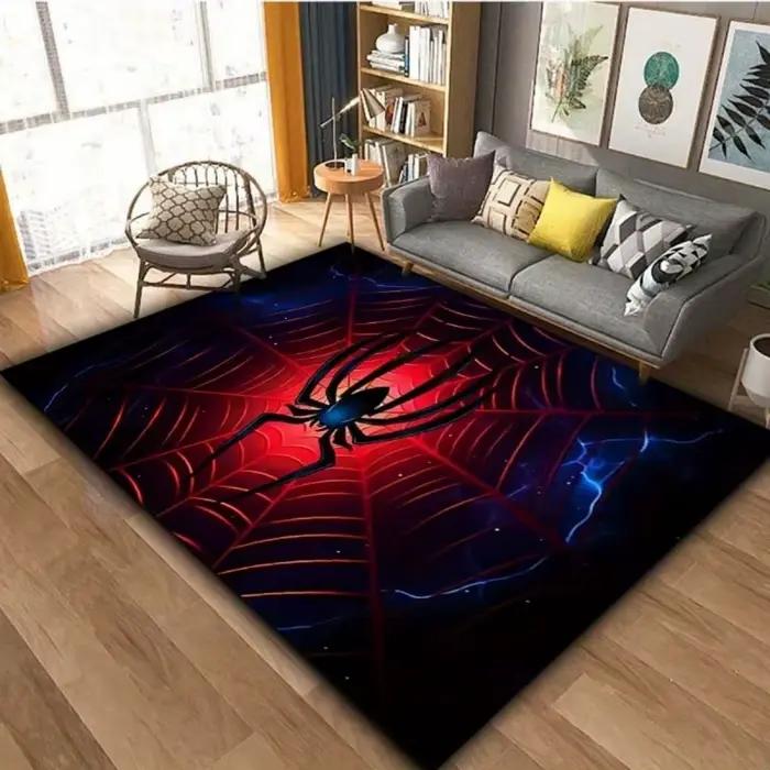 Tapis rouge néon à motif toile d'araignée