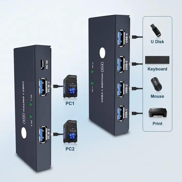 Commutateur KVM USB 2.0 Plug and Play adapté au clavier Windows 10