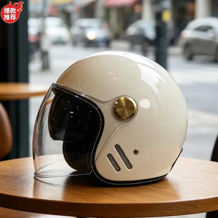 Casque ouvert rétro 3/4 avec double visière, adapté aux motos, vélos électriques et conduite en cruiser