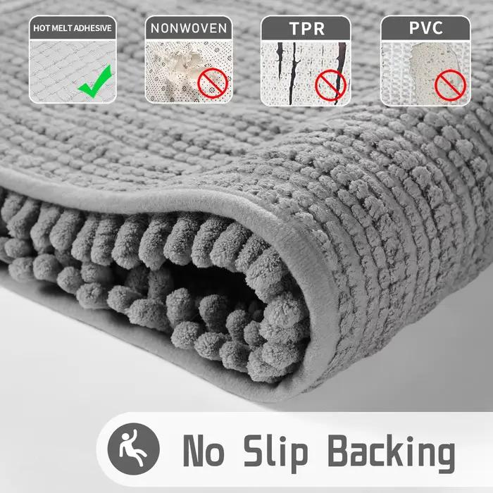 Tapis de bain absorbant gris en chenille, tapis de cuisine en peluche courte, tapis de sol de salle de bain, tapis de douche doux et absorbant, tapis à séchage rapide