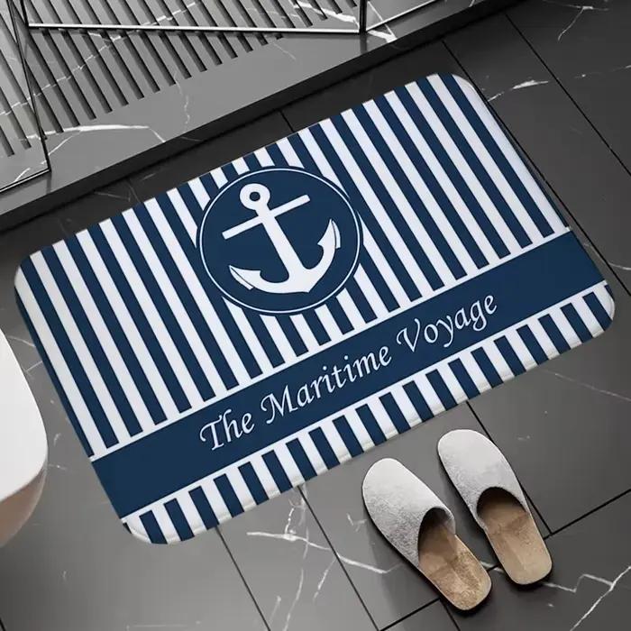 Tapis de bain Chic ancre nautique bateau bleu marine rayures tapis de sol de salle de bain lavable antidérapant porte de salon paillasson de cuisine