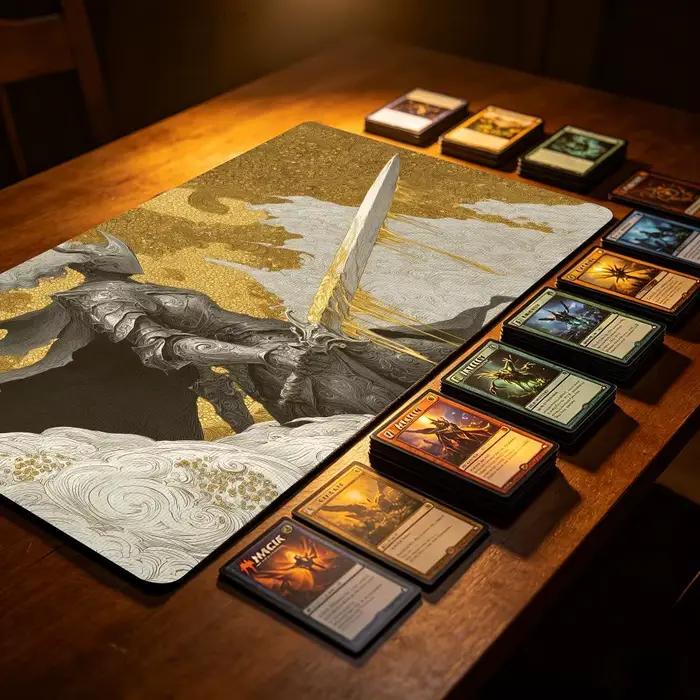 Tapis de jeu MTG Guerrier Blindé en argent antidérapant et durable pour Magic The Gathering occasions spéciales et cadeaux personnalisés