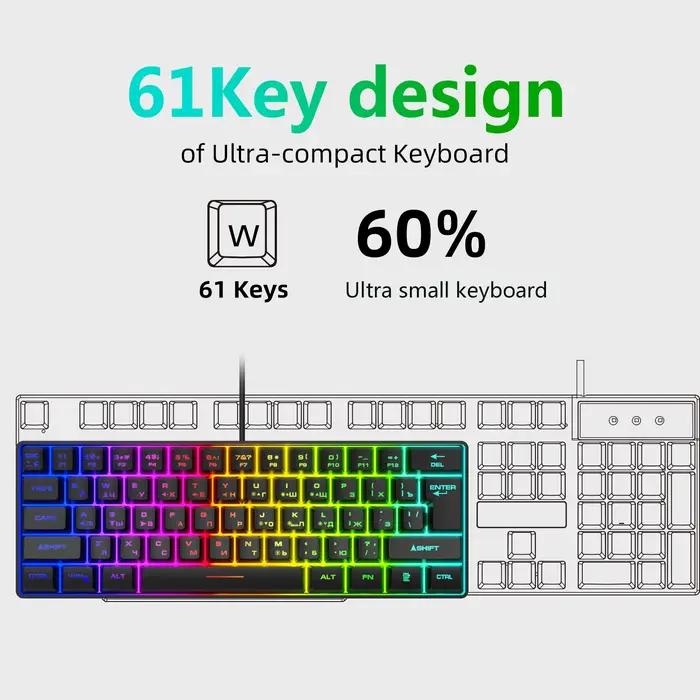 Clavier russe anglais éclairage RVB 61 touches disposition 60%
