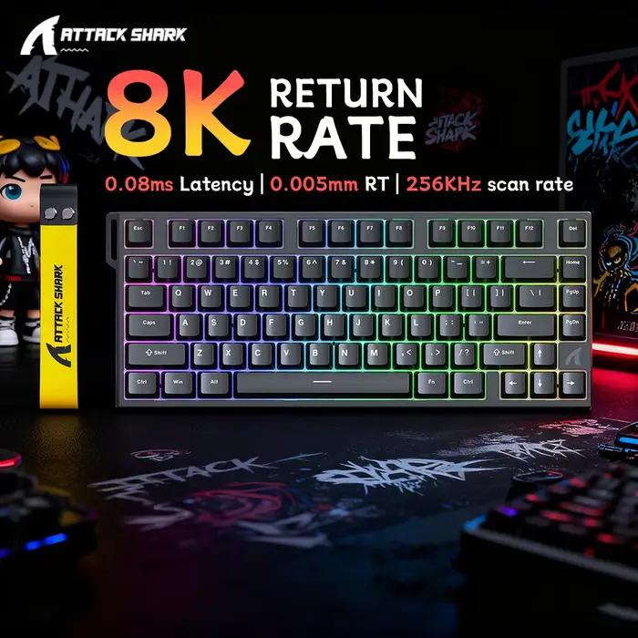 ATTACK SHARK R82 HE 75% clavier magnétique 8000Hz taux de polissage 0.005mm déclencheur rapide 0.08ms latence