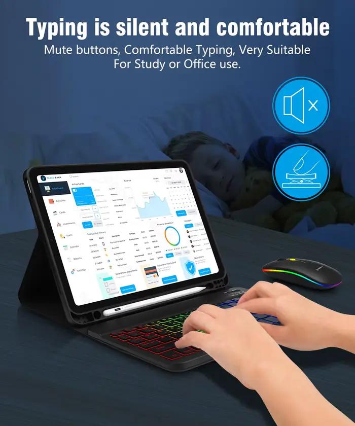 10 pouces rvb rétro-éclairé clavier Bluetooth Rechargeable