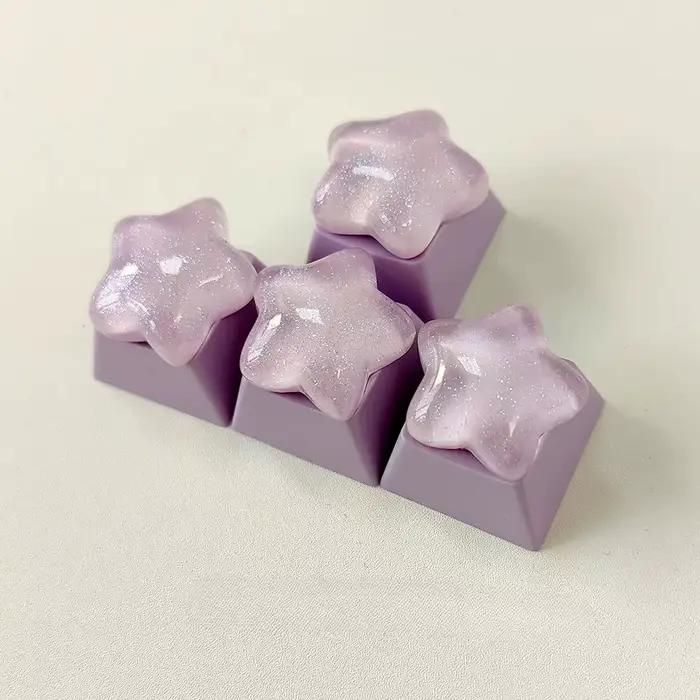 Lot de 4 touches mécaniques transparentes étoile rose scintillante pour clavier