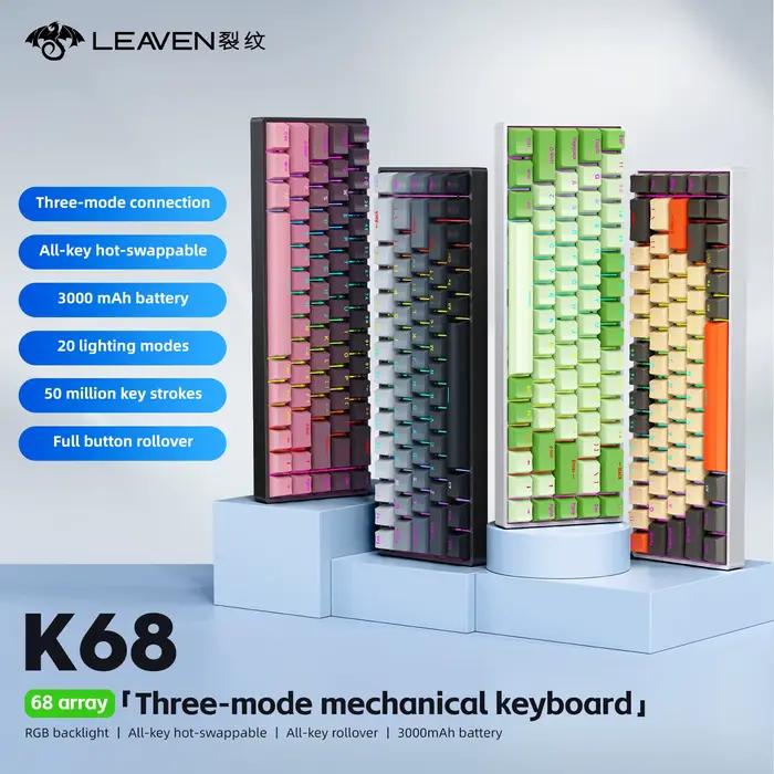 K68 68 touches clavier mécanique sans fil connexion tri-mode