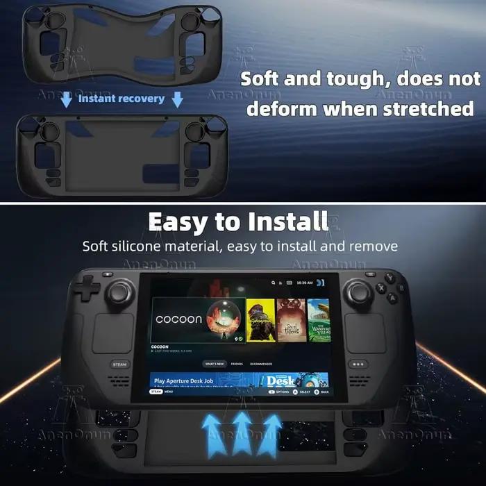 Steam Deck/Steam Deck OLED Étui de protection complet avec base de support pliante Antichoc Anti-rayures Housse souple en silicone antidérapante