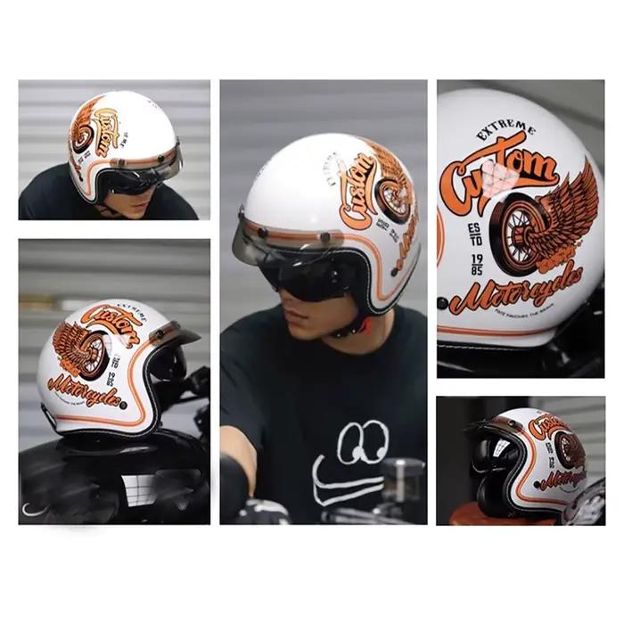 Casque de Moto à visage ouvert casque de Moto Vintage Unique rétro Moto 3/4 demi-casque quatre saisons doublure amovible