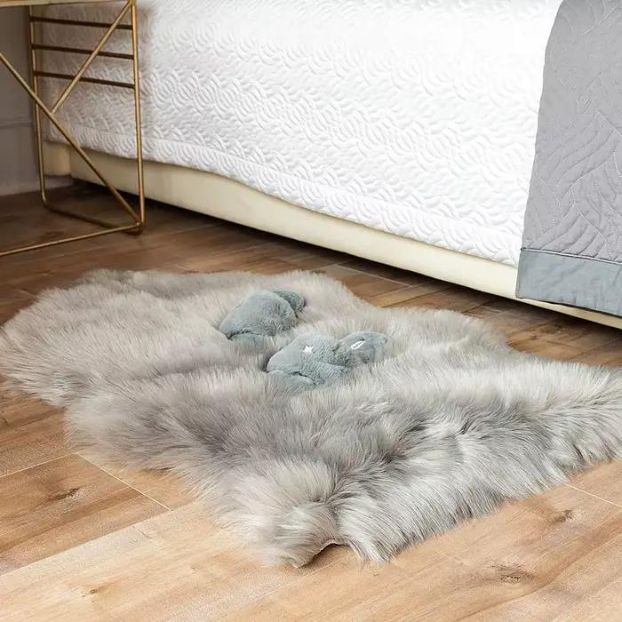Tapis de sol antidérapant en fausse fourrure douce