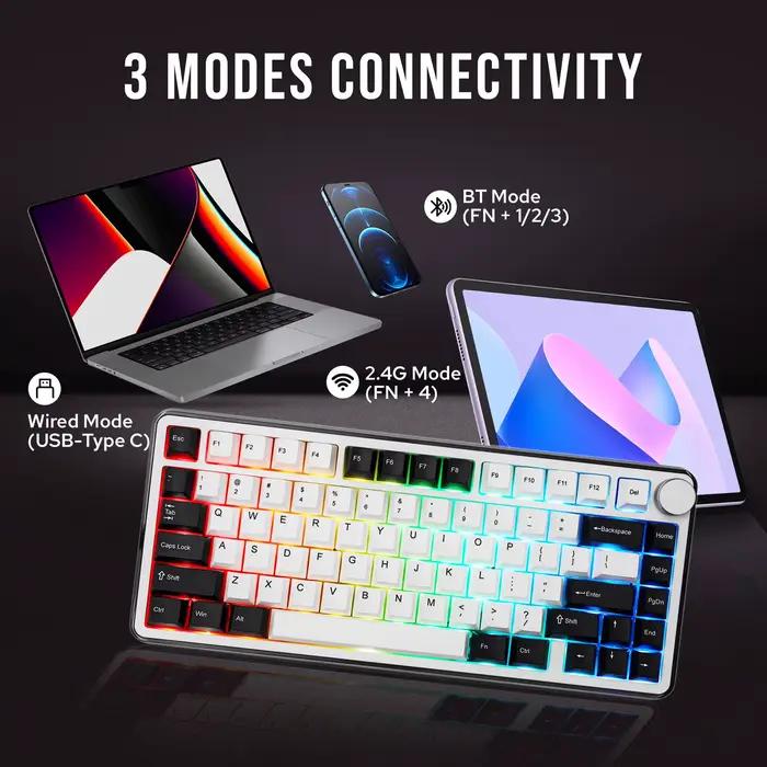 KiiBOOM Breeze 75 75% aluminium et acrylique clavier mécanique sans fil filaire/Bluetooth/2.4GHz remplaçable à chaud pour Win/Mac