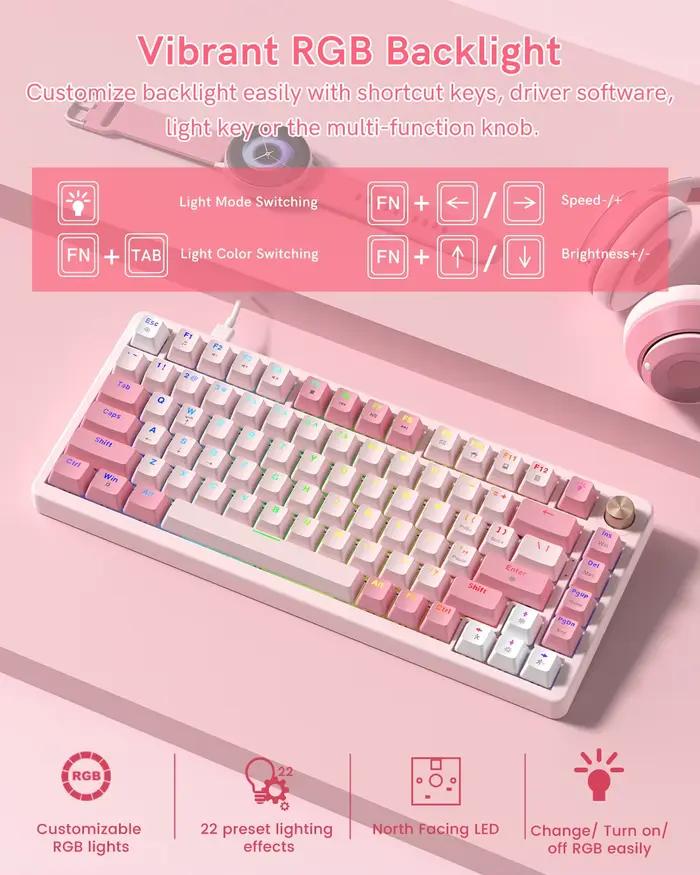 Womier VK75 clavier mécanique filaire rétro rose