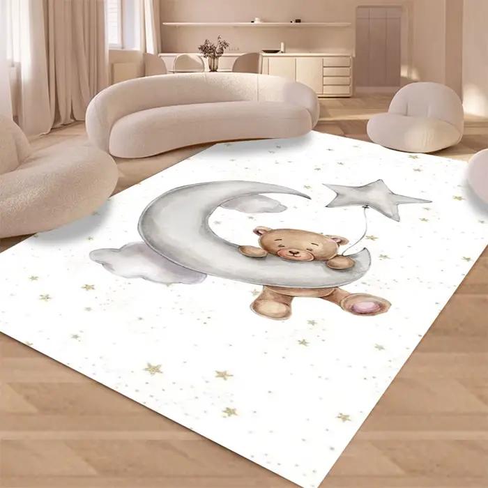 Tapis de dessin animé bonne nuit petit ours, facile à nettoyer, antidérapant, pour salon, chambre à coucher, canapé, chaise, cadeau, décoration de la maison