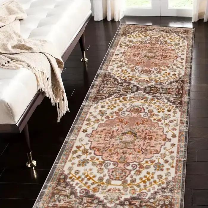 VIKAMA Tapis de couloir lavable pour la décoration intérieure Tapis de cuisine longs vintage avec tapis de support antidérapant pour salon chambre à coucher