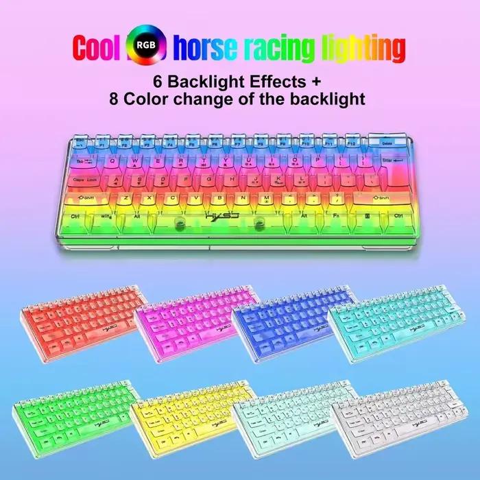 Clavier de jeu filaire entièrement transparent à 61 touches avec rétroéclairage RVB