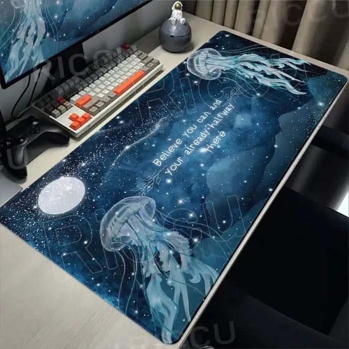 Grand tapis de souris à motif de méduse d'anime