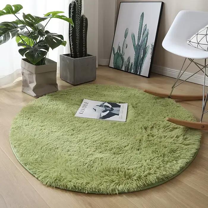 Tapis rond en laine pelucheuse