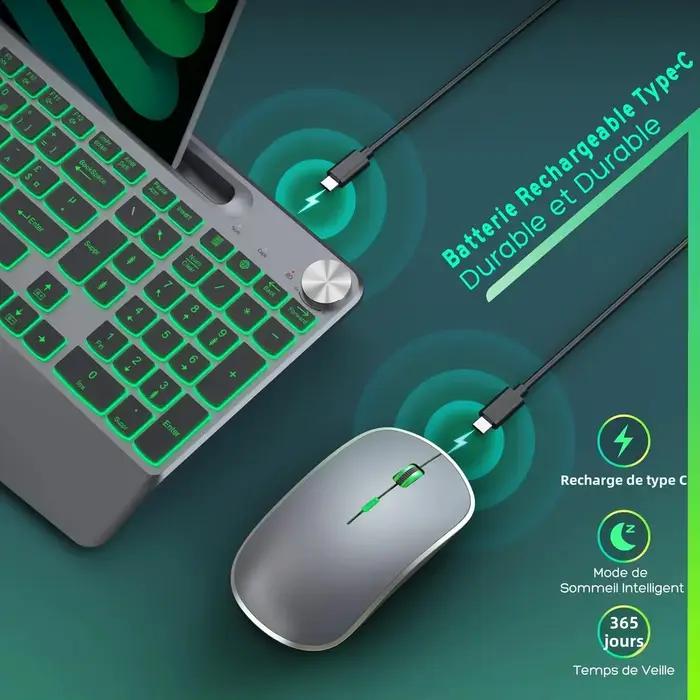 Clavier rétroéclairé sans fil avec repose-main pour téléphone portable compatible avec PC Mac Windows - Comprend une souris sans fil