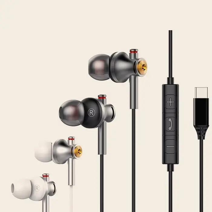 Écouteurs intra-auriculaires filaires USB Type-C anti-perte avec son Dolby et réduction du bruit