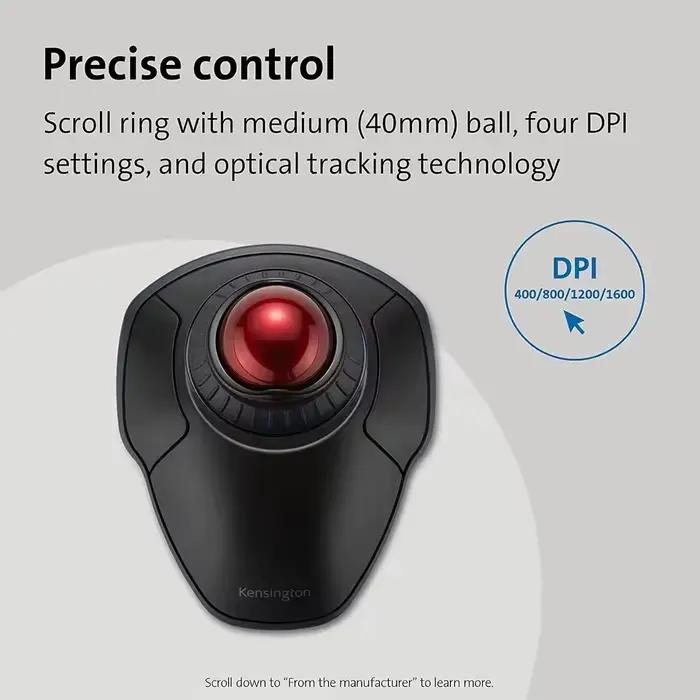 Kensington Orbit 2.4G Trackball sans fil avec anneau de défilement K70992 128bit AES cryptage Rollerball souris de jeu pour PC/ordinateur portable